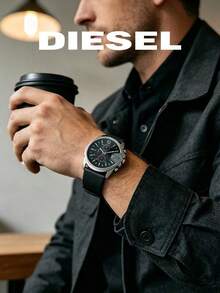 Diesel Men Chronograph Quartz Watch DZ4182, Large Polished‑Silver Housing Black Dial Red Hands & Date, Practical Stylish Timepiece For Gentlemen Gift - Silver - View 5