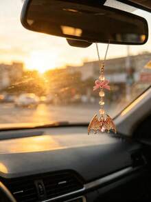 Pink Diamond Bat Bow Car Rearview Mirror Hanging Ornament, Beaded Car Interior Pendant, Sweet & Cool Girly Style - Bat - View 4