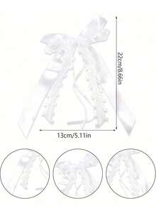 White Lace Bow Ribbons, Wedding Car Rearview Mirror Chair Back Decoration Bow Ribbons, DIY Gift Flower Packaging Heart Ribbons Bow, Suitable For Wedding Parties And Home Decoration - White - View 9