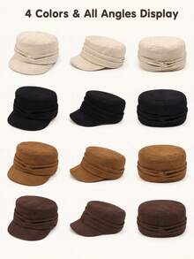 Women Faux Suede Newsboy Cap, Pleated Face-Slimming Hat, Adjustable Maillard Style, Fall Winter Essential - Solid Color Flat Top Newsboy Cap - View 6