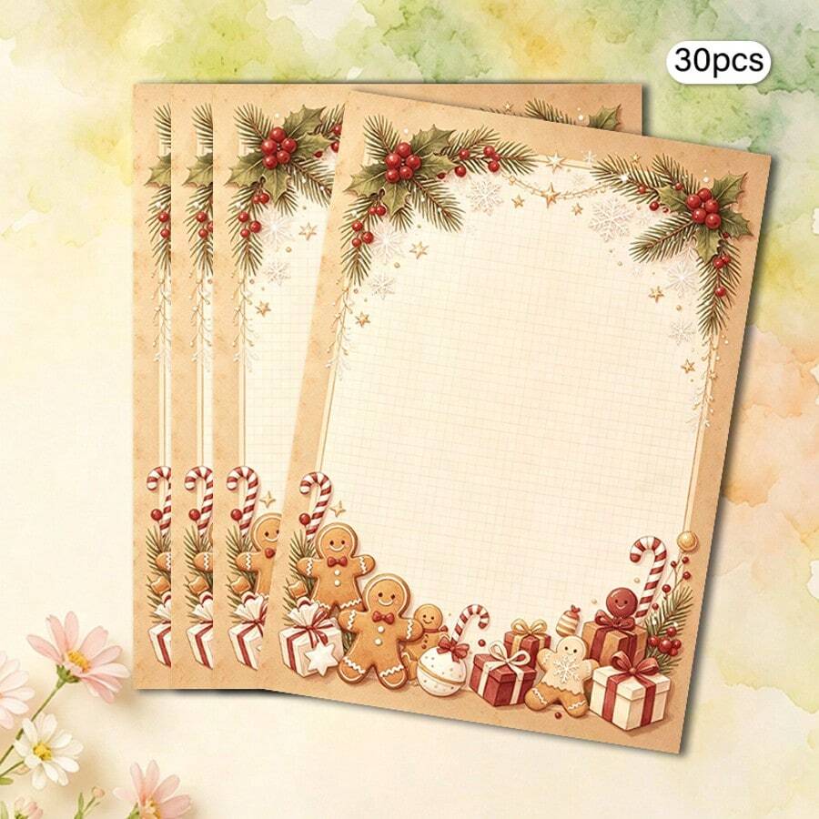 1 Set, Christmas Theme Printed Letter Paper, Suitable For Christmas Message Use, Colorful Cute Christmas Printed Letter Paper - Rectangle - View 1