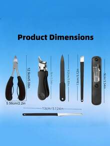 Professional Black Stainless Steel Nail Care Set 5pcs, Suitable For Thick & Hard Nails, Includes Nail File, Cuticle Clipper, Cuticle Pusher, Unisex, Suitable For All Ages, Classic Black Handle, Ideal Gift - Multicolor - View 7