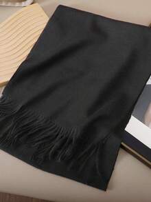 1pc Fashionable & Elegant Solid Color Wool Warm Pashmina Scarf, Unisex Casual Fringed Cold-Proof Shawl, Suitable For Daily Wear, Autumn/Winter - Multicolor - View 3
