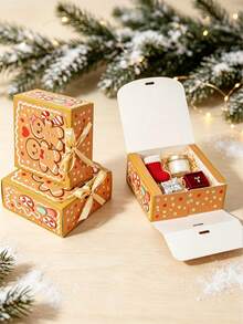 5PCS Christmas Gingerbread Man Flip Top Gift Boxes (With Bows), Size 4.53*4.53*1.97 Inches, For Candy, Jewelry Small Gifts Christmas Paper Packaging Boxes And Holiday Gift Packaging - View 9