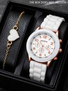 4pcs Minimalist Casual Couple Watches Set, Romantic Sweet Cool Black & White Heart-Shaped Double Watch Set (Includes Black Silicone Strap Black Dial Rose Gold Arabic Numeral Quartz Watch, White Silicone Strap White Dial Rose Gold Arabic Numeral Quartz Watch, Black Heart-Shaped Bracelet, White Heart-Shaped Bracelet) - Multicolor - View 4