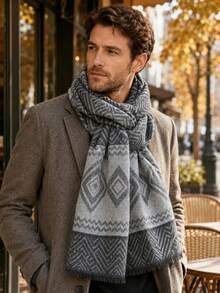 1pc Fall New Diamond Plaid Men Scarf Fashion Vintage Versatile Cold Weather Accessory Daily Commute Winter - Multicolor - View 5