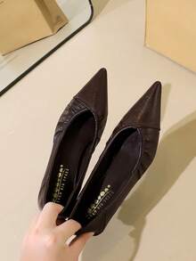 Korean Style Fashion Panather Pattern Professional Elegant Pointed Toe Low Vamp Low Heel Slip-On Mid Heel Pumps For Women - Brown - View 3