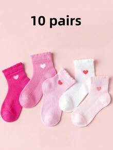 5/1 Pair Girls Mid-Calf Socks, Cute Pink Heart Design, Suitable For All Seasons Daily Wear, Back To School Socks, Gift, New Year - Multicolor - View 14