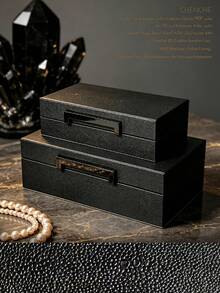 Juego de 2 cajas de joyas de gran capacidad de cuero PU con asa, organizador de joyas rectangular de piel de tiburón negro, caja de almacenamiento de tocador para decoración de habitación y regalo - Rojo - Ver 9