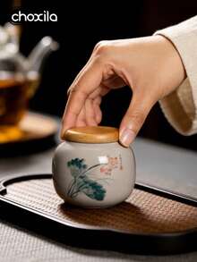 choxila 1pc Ceramic Tea Canister, Tea Container, Sealed Container, Traditional Chinese Style Household Storage Jar, Storage Jar, Porcelain Container, Tea Storage Canister - Tea Canister - View 8