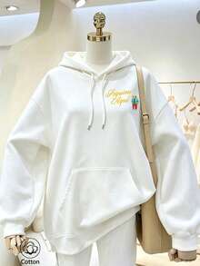 Women's Crew Neck Sweatshirt, Travel Hoodie With Pocket, Cotton T-Shirt, Basic Autumn-Winter Sweatshirt For Women - White - View 3