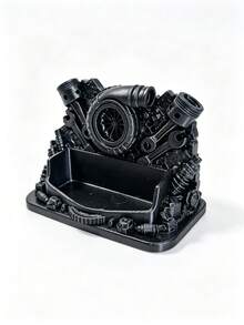 Creative Engine-Shaped Desktop Business Card Holder, Premium Black Business Office Card Box, Front Desk Office Desktop Decor Ornament - A - View 7