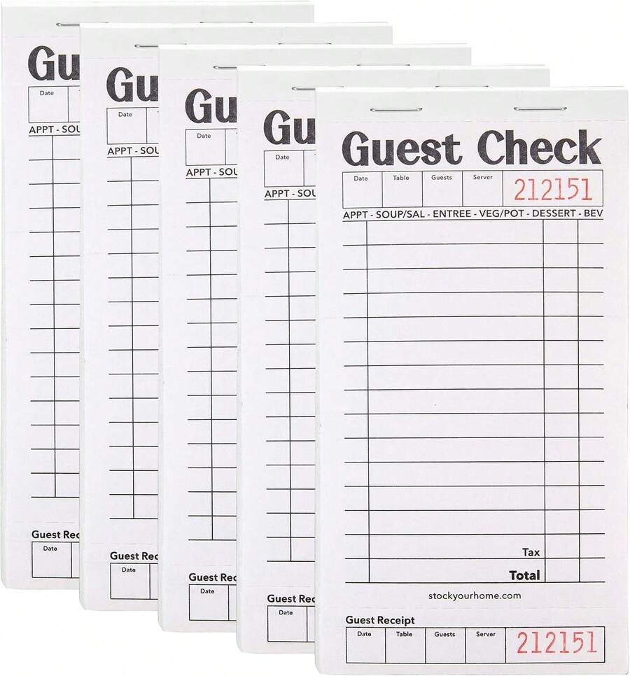 Black+White Guest Check Books For Servers (5 Pack) Server Note Pads, Waiter Checkbook, Food Receipt Book, Restaurant Order Pad, Paper Checks - ColorA - View 1