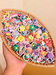 Random 10/20/30/40/50pcs/Set Girls Cartoon Animal, Rainbow, Cloud, Bow, Flower, Watermelon Cute Princess Small Elastic Hair Ties, Hair Accessories For Daily Use - Multicolor - View 6