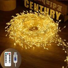 1pc Firecracker String Lights, Optional 50/100/200LED, USB Fairy Lights With Remote Control, Warm White. Perfect For Christmas Tree, Holiday Party, Indoor Home, Outdoor Garden, Yard, Wedding And Birthday Decoration. - USB Firecracker Light - View 3