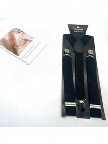 1 Set Men's Black Casual Bow Tie Suspender Set, Suspender Pants Clip - Black - View 4