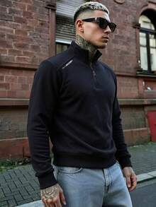 Men's Spring/Autumn Polo Shirt, Business Casual Fashion Gentleman Stand Collar Long Sleeve - Black - View 3