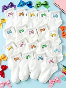 5/10/20 Pairs Random Colorful Bow Ankle Socks For Tween Girls Back To School Crew Socks Teens Toddler Kids Fall White Socks Daily Wear Halloween - Multicolor - View 2