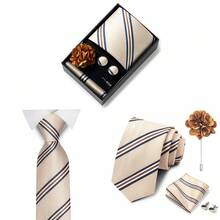 AlanKing Men's Striped Tie, Pocket Square, Cufflinks And Lapel Pin 4-Piece Set, Premium Gift Box, Men's Wedding And Business Suit Accessories, Ideal Gift Choice For Men - Multicolor - View 5