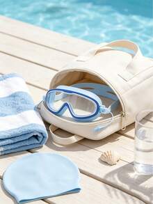 1pc Large Frame Swimming Goggles, One-Piece Silicone Earplug Design, High Definition Anti-Fog Lens, Effective UV Protection, Soft Silicone Seal Ring Waterproof And Leak-Proof, Adjustable Strap, Fits Face - Swimming Goggles - View 2