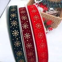 1PC 2.5cm Green & Ribbon With Gold Foil Christmas Holiday Decoration Gift Box Packaging Bow Ribbon, Christmas Decor Burgundy Velvet Christmas Letter Star Ribbon DIY Christmas Tree Bow Ribbon Webbing - Multicolor - View 8
