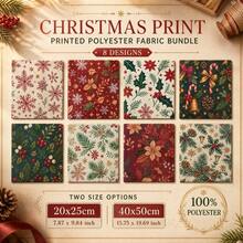 8pcs Christmas Flower, Pine Cone, Snowflake Print Fabric Set, 100% Polyester Material, 20*25/40*50cm, Perfect For Christmas Themed Patchwork Projects, These Pre-Cut Rectangles Are Ideal For Sewing And Handmade Crafts - Variant - View 8