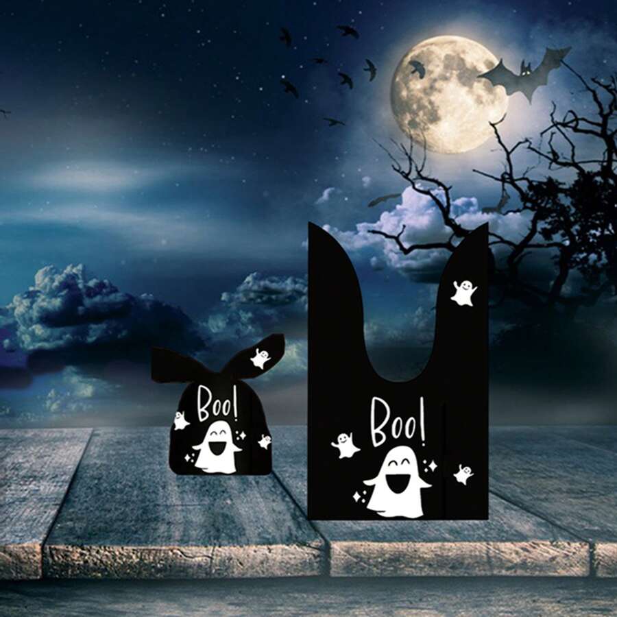 50 Pieces Halloween Rabbit Ear Snack Bag Halloween Rabbit Ear Candy Gift Bags Rabbit Goody Bags Halloween Bags Party Supplies - Cute Little Ghost - View 1