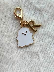 1Pc Mini Zinc Alloy Ghost Keychain, Cute Halloween Enamel Charm, White Ghost & Letter Pendant, Spooky Style, Bag Charm, Gift, Holiday Decor - Multicolor - View 11