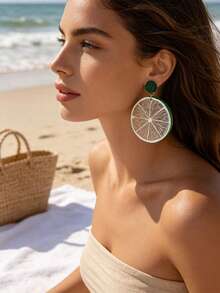 Lemon Green Casual Dangle Earrings - Green - View 3