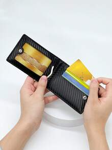 HOVI'S Carbon Fiber Texture RFID Men's Slim Card Holder - Multiple Card Slots, Lightweight Portable, Durable Material, Stylish Compact, Ideal For DailyUse - Black - View 6