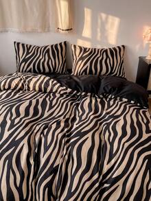 2/3Pcs/Set White Black Zebra Stripes Pattern Print Duvet Cover Set Without Filler Breathable Supersoft All-Season (1pc*Duvet Cover + 1/2pcs*Pillowcase, No Pillow Core), Soft Two Tone Design Bedding Set For Ideal For Bedroom - Multicolor - View 1