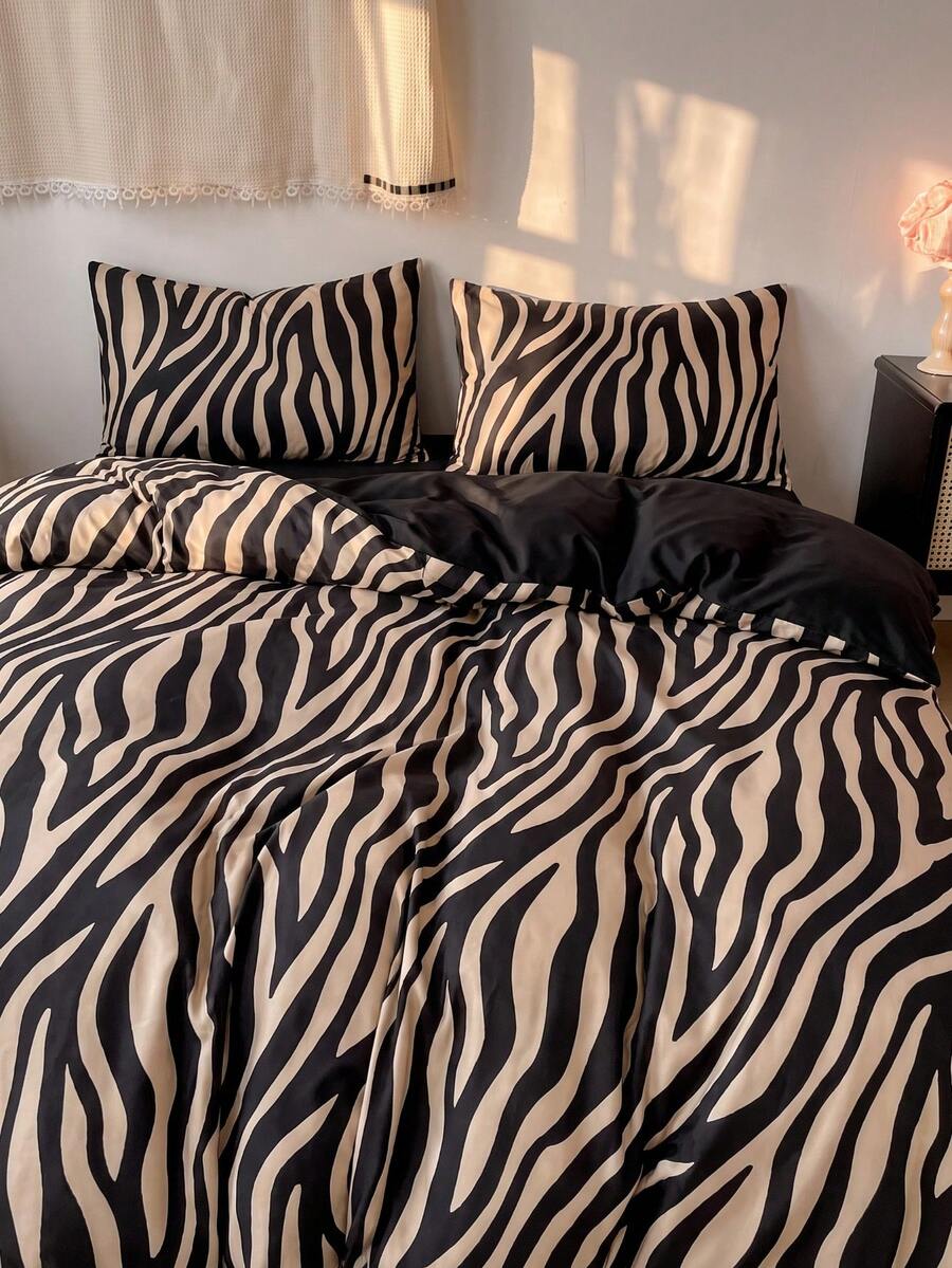 2/3Pcs/Set White Black Zebra Stripes Pattern Print Duvet Cover Set Without Filler Breathable Supersoft All-Season (1pc*Duvet Cover + 1/2pcs*Pillowcase, No Pillow Core), Soft Two Tone Design Bedding Set For Ideal For Bedroom - Multicolor - View 1