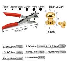95-140sets Round Head Ball Post Studs Brass Buttons Screwback Nail Rivets Leather Bag Craft Hardware DIY Accessories Buckles With Hole Punch Tool - A - View 12