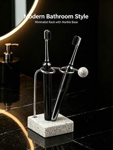 1pc Stainless Steel Toothbrush Holder With Marble Pattern Weighted Base, Toothbrush Storage Rack, Suitable For Toilet, Bathroom And Sink - Multicolor - View 3