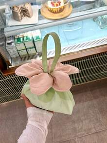 小眾設計刺繡蝴蝶結花卉水桶包，時尚極簡女款單肩包，新中式百搭通勤購物肩背包 - 薄荷綠 - 查看 4