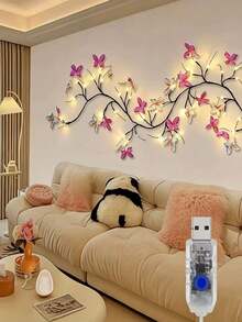 1pc USB Powered Butterfly LED Branch Light (Wall Mounted), LED Butterfly Willow Branch String Light, 8 Lighting Modes, Suitable For Indoor/Outdoor Wall, Bedroom, Door/Window Decoration, Holiday Decoration, Party Decoration, Gift And Proposal Scene - Purple Butterfly Vine - View 9