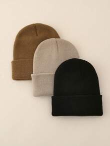 4 Pcs/Pack Solid Color Ski Hat Simple Knitted Hat Unisex Suitable For Daily Casual Wear - Multicolor - View 10