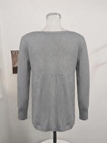Women's Twisted Knit Solid Color Square Neck Base Layer Top, Autumn/Winter Long Sleeve Knit Top, Y2K Tops - Baby Blue - View 7