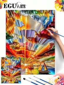 DIY Abstract Colorful Sunset Sailboats (Frameless 8x12 / 16x20 Inches) Paint By Numbers Kit(Acrylic) Arts & Crafts For Adult Beginners, Relaxing Home Wall Decor, And Creative Holiday Gifts - Sets - View 2