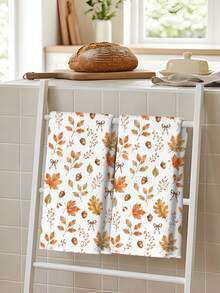 2pcs Minimalist Autumn Fallen Leaves & Maple Fruit Pattern Kitchen Towels, Soft Polyester Dish Cloths, Suitable For Kitchen Decor, Kitchen Cleaning, Holiday Party Decoration, Kitchen & Bathroom Supplies, Home Essentials, Home Decor, Housewarming Gift - Multicolor - View 8