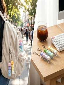 1pc Creative 4-Key Keyboard Keychain, Colorful Crisp Button Desktop Toy, Stress Relief Toy Keychain, Helps Relieve Stress And Anxiety, Suitable As Backpack Pendant And Keychain Accessory. Unique Birthday, Holiday And Christmas Gift. - Multicolor - View 4