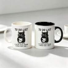 1pc 11oz Funny Black Cat To Do List Ceramic Coffee Mug, Humorous Sarcastic Quote Two‑Tone Cup, Dishwasher Reusable Drinkware, Office Daily Tea Cup, Novelty Gag Gift For Cat Lovers Coworkers Friends - Multicolor - View 5