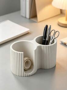 Minimalist Striped Cosmetic Storage Box, Creative Cotton Swab Holder, 2-In-1 Bathroom Cotton Swab Box, Countertop Organizer, Bedroom Vanity Decor, Mother's Day Gift For Her, Modern Cream Style Housewarming Gift - Multicolor - View 7