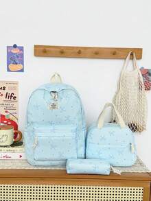 3-Piece Set - Girls' School Style Bow Pattern Backpack Combination, Large Capacity Nylon School Daily Bag, Campus Backpack, Matching Lunch Bag And Pencil Case, Multi-Layer Storage Casual Backpack Set, Travel Backpack Set, Suitable For Girls, Students, Children, Ideal For Back To School, Daily Commute, Shopping, Short Trips And Outdoor Leisure Travel - 2327 - View 16