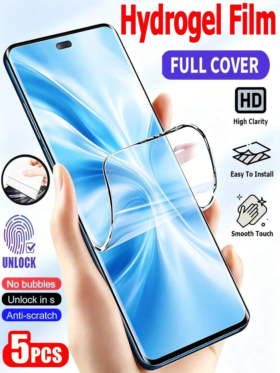 5 Peças Película de Hidrogel HD Protetor de Tela de Celular Compatível com Reno 10 11 12 13 14 15 16 Pro/Compatível com Realme 11 12 13 14 15 Pro+/ Cobertura Total à Prova de Explosão Resistente a Arranhões Película Protetora Flexível Película Macia Sem Vidro
