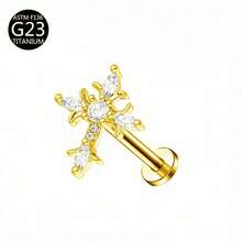1pc G23 Titanium Internal Thread 1.0/1.2mm Butterfly, Flower, Heart, Cross Shape Piercing Stud Earring Cartilage Jewelry Suitable For Women's Daily Wear - Gold - View 59