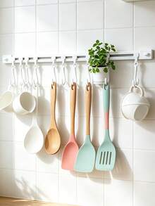 Cabinet Side Adhesive Hooks, Utilizing Unused Cabinet Side Surfaces, Not Occupying Cabinet Door Interior Space, Hanging Aprons, Heat-Resistant Gloves, Kitchen Utensils, Fully Utilizing Corner Space For College Dorms, Kitchen Expansion Storage Hooks - View 5