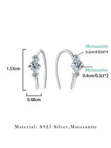 2pcs Fashion Luxury 925 Sterling Silver 4.0mmX2pcs 2.0mmX4pcs Total 0.8ct Moissanite Earrings Suitable For Women Daily Wear Party Vacation Mother's Day Wedding Anniversary Birthday Shiny Jewelry Gift - Silver - View 5