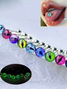 3/5/10pcs Random Color Glow-In-The-Dark Eye Tongue Piercing Rings, Fashionable Personalized Tongue Studs For Women Daily Wear - Multicolor - View 1