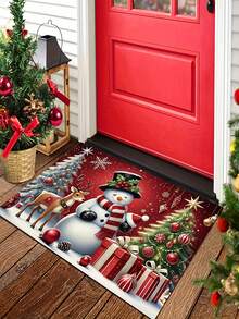 1-Piece Set Of 2D Flat Christmas Snowman And Reindeer Patterned Door Mats For Holiday Home Decoration - A - View 5